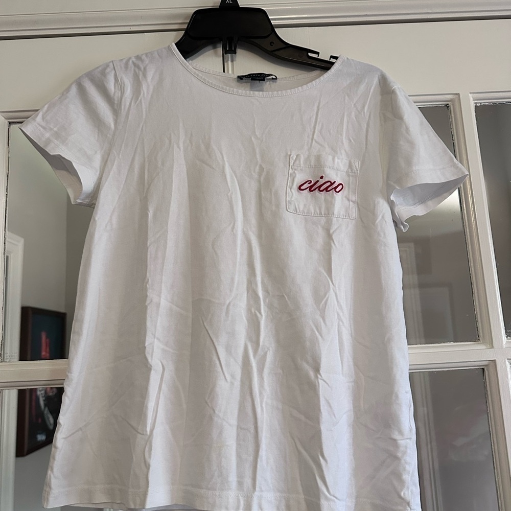 Saks Fifth Avenue White Crop Top with Ciao Embroidery